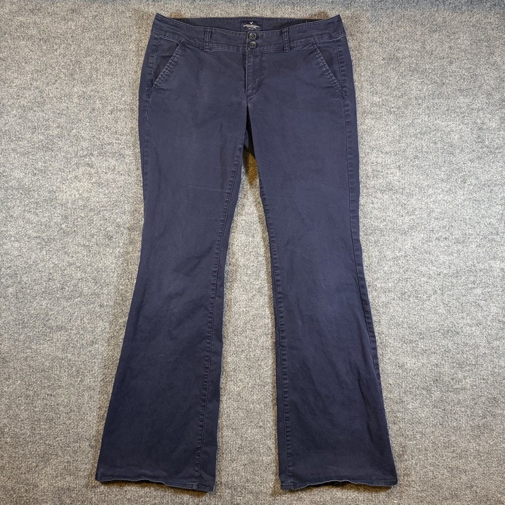American Eagle Pants Women 8 Navy Artist Flare Chino Stretch Low Preppy Y2K